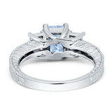 Three Stone Round & Emerald Cut CZ Gold Ring