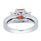 Three Stone Round & Emerald Cut CZ Gold Ring