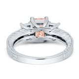 Three Stone Round & Emerald Cut CZ Gold Ring