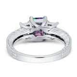 Three Stone Round & Emerald Cut CZ Gold Ring