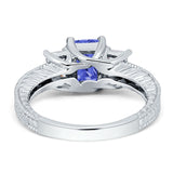 Three Stone Round & Emerald Cut CZ Gold Ring