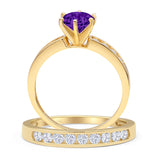 Two Piece Round Natural Amethyst Cathedral Ring