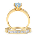 Two Piece Round Natural Aquamarine Cathedral Ring
