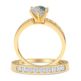 Two Piece Round Natural Green Moss Agate Cathedral Ring
