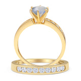 Two Piece Round Natural Moonstone Cathedral Ring