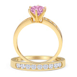 Two Piece Round Solitaire Half Eternity Cathedral Ring