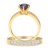 Two Piece Round Solitaire Half Eternity Cathedral Ring