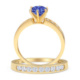 Two Piece Round Solitaire Half Eternity Cathedral Ring