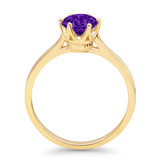 Round Amethyst CZ Solitaire Gold Ring