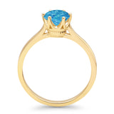 Round Lab Created Blue Opal Solitaire Gold Ring