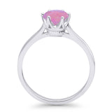 Round Lab Created Pink Opal Solitaire Gold Ring