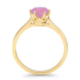 Round Lab Created Pink Opal Solitaire Gold Ring