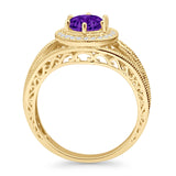 Round Halo Split Shank Beaded Gold Ring