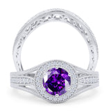 Two Piece Round Halo Split Shank Beaded Gold Ring