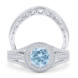 Two Piece Round Halo Split Shank Beaded Gold Ring