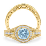 Two Piece Round Halo Split Shank Beaded Gold Ring