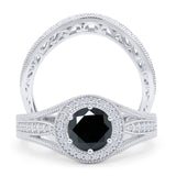 Two Piece Round Halo Split Shank Beaded Gold Ring