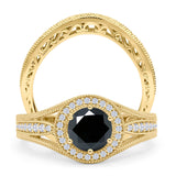 Two Piece Round Halo Split Shank Beaded Gold Ring
