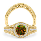 Two Piece Round Halo Split Shank Beaded Gold Ring