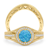 Two Piece Round Halo Split Shank Beaded Gold Ring