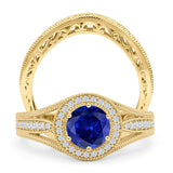 Two Piece Round Halo Split Shank Beaded Gold Ring