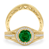 Two Piece Round Halo Split Shank Beaded Gold Ring