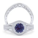 Two Piece Round Halo Split Shank Bridal Gold Ring