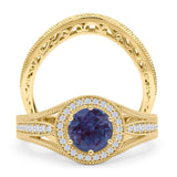 Two Piece Round Halo Split Shank Bridal Gold Ring