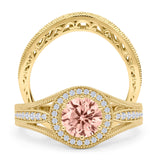 Two Piece Round Halo Split Shank Beaded Gold Ring