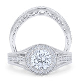 Two Piece Round Halo Split Shank Bridal Gold Ring