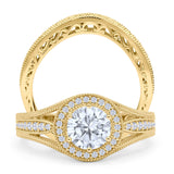 Two Piece Round Halo Split Shank Bridal Gold Ring