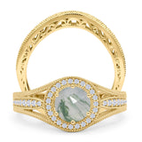 Two Piece Round Halo Split Shank Bridal Gold Ring