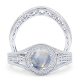 Two Piece Round Halo Split Shank Bridal Gold Ring