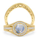 Two Piece Round Halo Split Shank Bridal Gold Ring