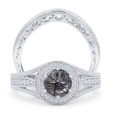 Two Piece Round Halo Split Shank Bridal Gold Ring