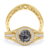 Two Piece Round Halo Split Shank Bridal Gold Ring