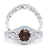 Two Piece Round Halo Split Shank Bridal Gold Ring