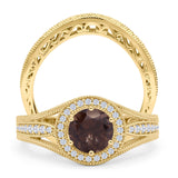 Two Piece Round Halo Split Shank Bridal Gold Ring