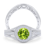 Two Piece Round Halo Split Shank Beaded Gold Ring