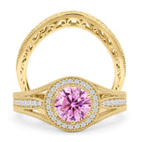 Two Piece Round Halo Split Shank Beaded Gold Ring