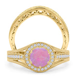 Two Piece Round Halo Split Shank Beaded Gold Ring