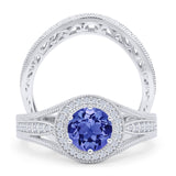 Two Piece Round Halo Split Shank Beaded Gold Ring