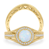 Two Piece Round Halo Split Shank Beaded Gold Ring