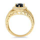 Round Halo Split Shank Beaded Gold Ring