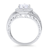 Round Halo Split Shank Beaded Gold Ring