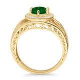 Round Halo Split Shank Beaded Gold Ring