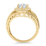 Round Halo Split Shank Bridal Gold Ring