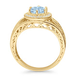 Round Halo Split Shank Bridal Gold Ring