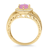 Round Halo Split Shank Beaded Gold Ring