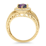 Round Halo Split Shank Beaded Gold Ring